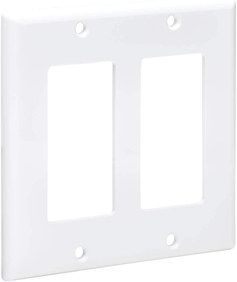 Tripp Lite Double Gang Wall Plate, 2-Gang Decora Style Face Plate, Device Plate Cover, Vertical, White (N042-100-WH) Double-Gang Face Plate