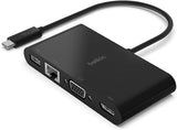 Belkin USB-C Multimedia Adapter (USB-C Hub w/ VGA, 4K HDMI, USB 3.0, Ethernet Ports) For MacBook Pro, iPad Pro, Surface Pro, Chromebook more USB-C Multimedia Adapter Adapter
