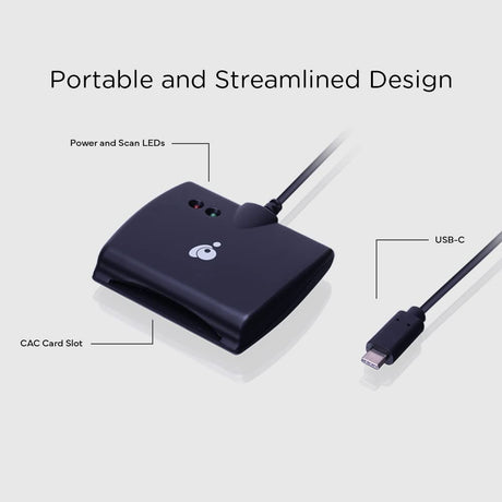 IOGEAR USB-C Common Access CAC Smart Card Reader - DOD - Government - Healthcare - TAA Compliant - Support for V7.x n V8. USAccess Personal Identity Verification (PIV) - Mac OS - Win - Linux- GSR205