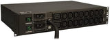 Tripp Lite Metered PDU, 30A, 18 Outlets (16 C13 &amp; 2 C19), 208/240V, L6-30P, 12 ft. Cord, 2U Rack-Mount Power, TAA (PDUMH30HV) Black Metered Outlet