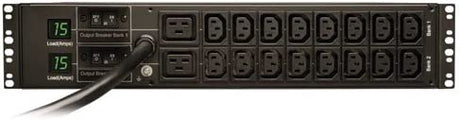 Tripp Lite Metered PDU, 30A, 18 Outlets (16 C13 &amp; 2 C19), 208/240V, L6-30P, 12 ft. Cord, 2U Rack-Mount Power, TAA (PDUMH30HV) Black Metered Outlet