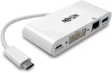 Tripp Lite USB C to DVI Multiport Video Adapter Converter 1080p w/ USB-A Hub, USB-C PD Charging, Gigabit Ethernet Port , Thunderbolt 3 Compatible, USB Type C, USB Type-C (U444-06N-DGU-C) White DVI