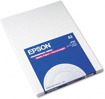 Epson : Heavyweight Matte White Inkjet Paper, 97 Brightness, 45lb, Size A3, 50 Sheets -:- Sold as 2 Packs of - 50 - / - Total of 100 Each