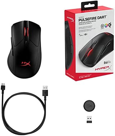 HyperX Pulsefire Dart - Wireless RGB Gaming Mouse, Software-Controlled Customization, 6 Programmable Buttons, Qi-Charging Battery up to 50 hours - PC, PS4, Xbox One Compatible Black Wireless Pulsefire Dart Mouse
