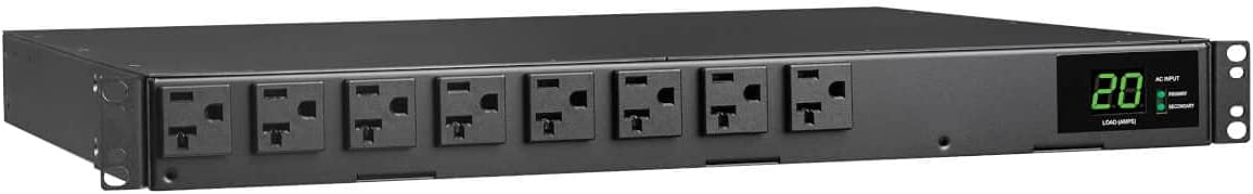 Tripp Lite Metered PDU, Auto-Transfer Switch (ATS), 20A, 120V, 1.92kW, Single-Phase - 16 Outlets (5-15/20R), Dual 12ft L5-20P Input Cords - 1U Rackmount, TAA Compliant, 2 Year Warranty (PDUMH20ATS) Without Network Card 20A, 120V