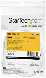 StarTech.com 1m USB A to USB C Charging Cable - Durable Fast Charge &amp; Sync USB 2.0 to USB Type C Data Cord - Rugged TPE Jacket Aramid Fiber M/M 60W White - Samsung S10, iPad Pro, Pixel (RUSB2AC1MW) White 1m