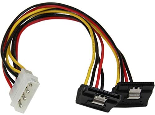 StarTech.com 12in LP4 to 2x Right Angle Latching SATA Power Y Cable Splitter - 4 Pin LP4 to Dual 90 Degree Latching SATA Y Splitter (PYO2LP4LSATR) 12 inch LP4 to 2x Right Angle Latching SATA Power