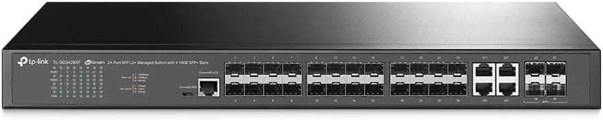 TP-Link JetStream 24-Port SFP L2+ Managed Switch with 4 10GE SFP+ Slots (TL-SG3428XF) - SDN Integrated, Cloud Access &amp; Omada App 24 Port w/ 4 10GE SFP+