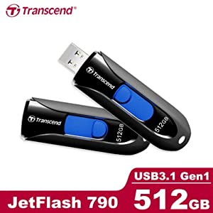 Transcend 512GB JetFlash 790 USB 3.1 Gen 1 Flash Drive TS512GJF790K Black 1 Count (Pack of 1) 1) Type-A / Standard