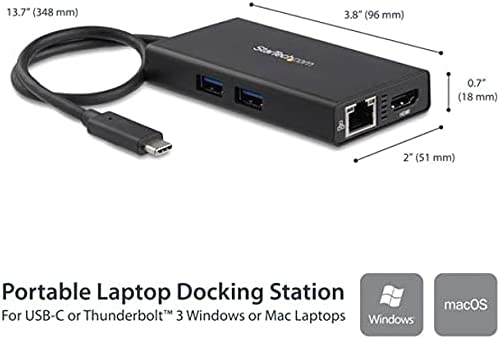 StarTech.com USB-C Multiport Adapter - USB-C Travel Docking Station with 4K HDMI - 60W Power Delivery Pass-Through, GbE, 2pt USB-A 3.0 Hub - Portable Mini USB Type-C Dock for Laptop (DKT30CHPD) Black 2x USB-A 3.0 | GbE