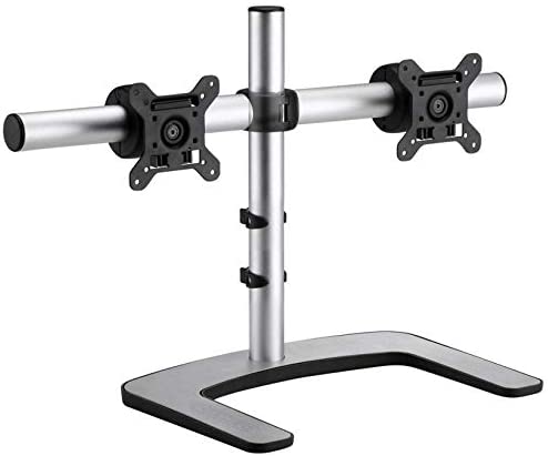Atdec VFS-DH Dual Freestanding Horizontal Desk Monitor Mount (Supports two displays horizontally up to 27?) with horizontal or vertical orientation, swivelling heads and QuickShift mechanism, Silver,Polished Silver