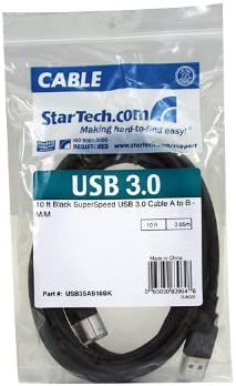 StarTech.com 10 ft Black SuperSpeed USB 3.0 Cable A to B - M/M- for P/N: PCIUSB3S4 - PEXUSB3S23 - PEXUSB3S24 - PEXUSB3S25 - PEXUSB3S44V - PEXUSB3S4V (USB3SAB10BK) 10 ft / 3m Black