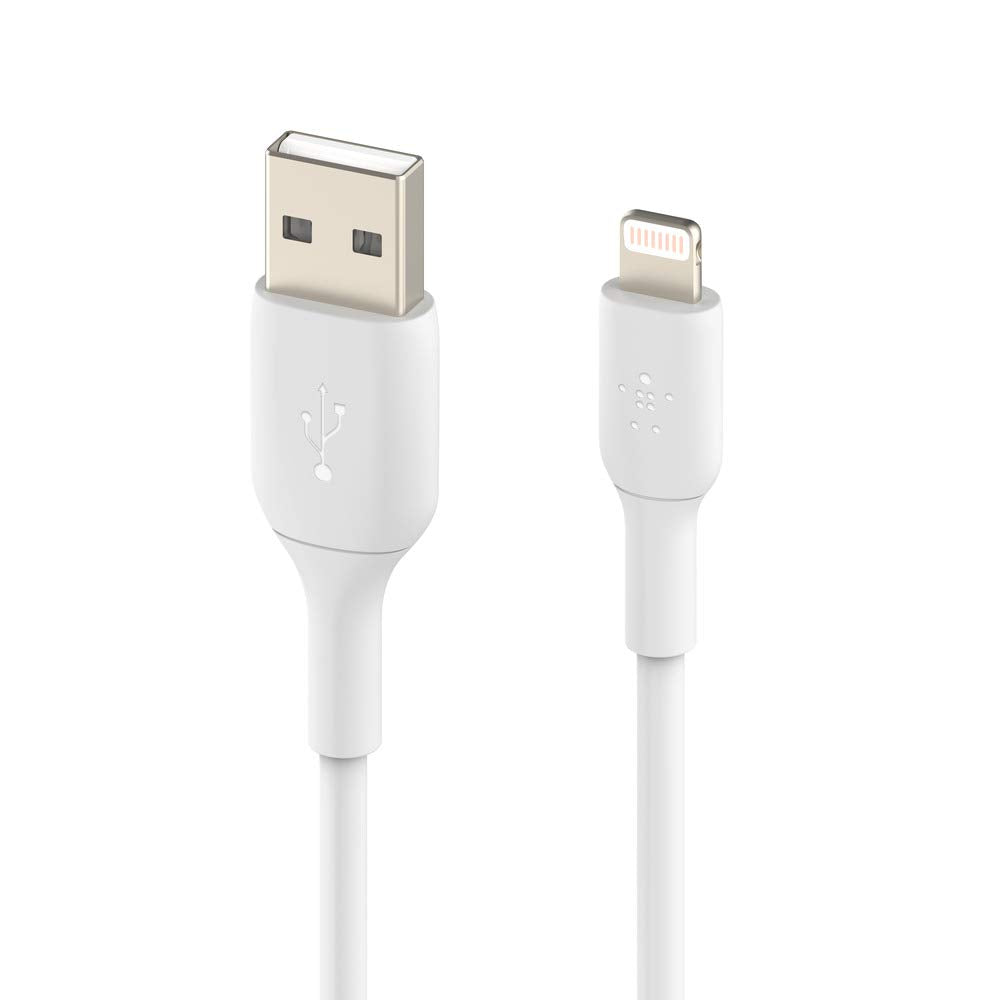 Belkin Lightning Cable (Boost Charge Lightning to USB Cable for iPhone, iPad, AirPods) MFi-Certified iPhone Charging Cable (6.5ft/2m, White) (CAA001bt2MWH) PVC 6.6 FT White