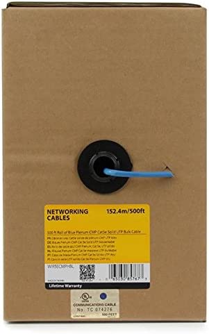 StarTech.com 500 ft Roll of Blue Plenum CMP Cat5e Solid UTP Bulk Cable - CMP / FT6 Plenum Fire Rating - 24 AWG Cat 5e Wiring Plenum 500ft (WIR5ECMPHBL) Cat5e - 500 ft Blue
