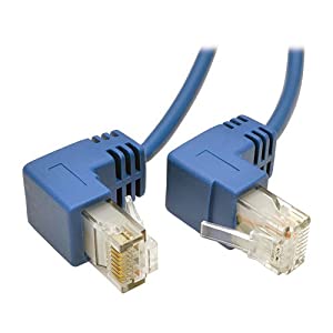 Tripp Lite Cat6 Gigabit Snagless Molded Slim UTP Patch Cable, 1 ft. Right Angle, RJ45 M/M 1' (N201-SR1-BL) 1ft RA Connectors