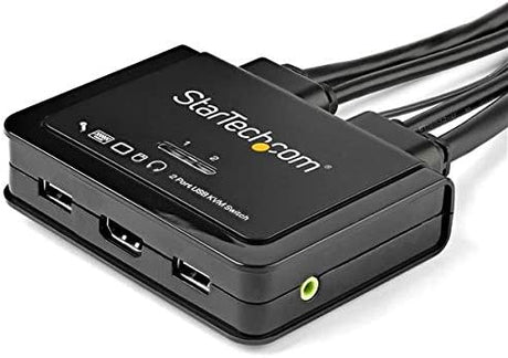 StarTech.com 2 Port HDMI KVM Switch - 4K 60Hz - Compact Dual Port UHD/Ultra HD USB Desktop KVM Switch w/Integrated 4ft Cables &amp; Audio - Bus Powered &amp; Remote Switching - MacBook ThinkPad (SV211HDUA4K)