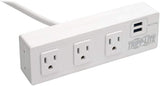 Tripp Lite Surge Protector Power Strip 3-Outlet with 2-Port USB Charging Ports, Desk Clamp, White 510 Joules (TLP310USBCW)