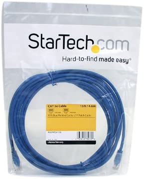 StarTech.com Cat5e Ethernet Cable - 15 ft - Blue - Patch Cable - Molded Cat5e Cable - Network Cable - Ethernet Cord - Cat 5e Cable - 15ft (M45PATCH15BL) 15 ft / 4.5m Blue