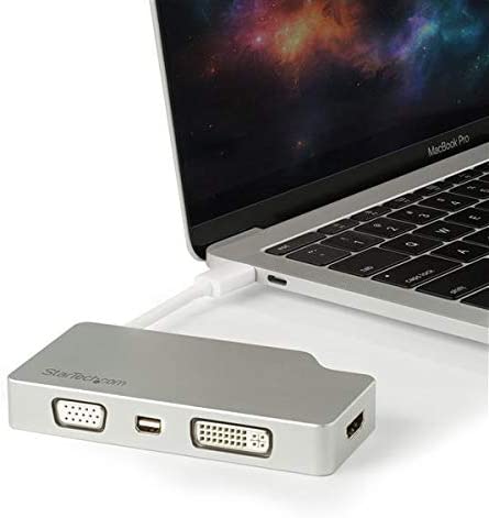 StarTech.com USB C Multiport Video Adapter with HDMI, VGA, Mini DisplayPort or DVI - USB Type C Monitor Adapter to HDMI 1.4 or mDP 1.2 (4K) - VGA or DVI (1080p) - Silver Aluminum (CDPVGDVHDMDP)