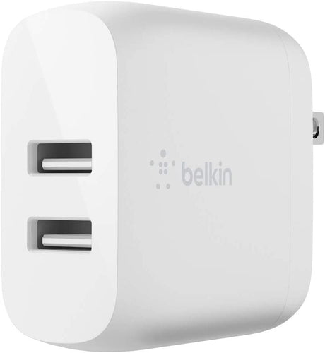 Belkin Dual USB Charger 24W USB-A Charger, White &amp; Braided Lightning Cable (Boost Charge Lightning to USB Cable for iPhone MFi-Certified iPhone Charging Cable, 6.5ft/2m, White (CAA002bt2MWH) Standalone Charger + Lightning Cable