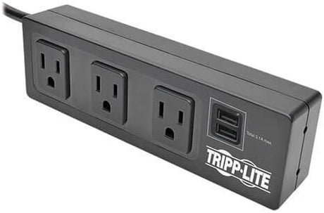 Tripp Lite 3 Outlet Surge Protector Power Strip with Desk Clamp, 10ft. Cord, 510 Joules, 2 USB Charging Ports, Black, $20K Insurance &amp; (TLP310USBC)