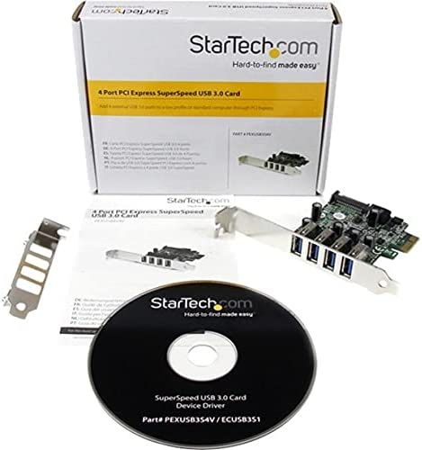 StarTech.com 4-Port PCI Express SuperSpeed USB 3.0 Controller Card with UASP - USB 3.0 Expansion Card with SATA Power (PEXUSB3S4V)