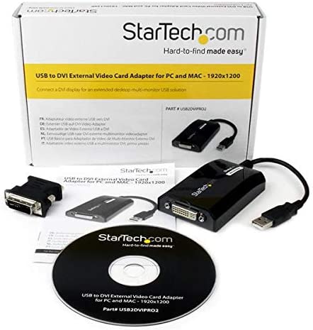 StarTech.com USB to DVI Adapter - 1920x1200 - External Video &amp; Graphics Card - Dual Monitor Display Adapter Cable - Supports Mac &amp; Windows (USB2DVIPRO2),Black USB 2.0 to DVI (DL Certified)