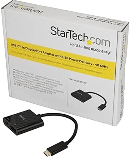 Startech USB C to DisplayPort Adapter - with Power Delivery (USB PD) - Power Pass Through Charging - 4K 60Hz - USB-C to DisplayPort Black 4K 60Hz w/ 60W PD Charge