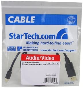 StarTech.com 3 ft Mini DisplayPort to DisplayPort 1.2 Adapter Cable M/M - DisplayPort 4k with HBR2 support - 3 feet Mini DP to DP Cable (MDP2DPMM3),Black 3 ft / 1 m Black