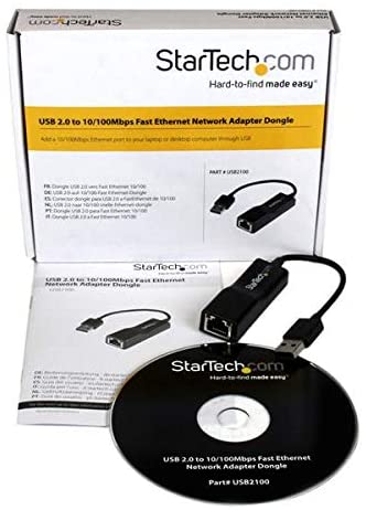 StarTech.com USB 2.0 to 10/100 Mbps Ethernet Network Adapter Dongle - USB Network Adapter - USB 2.0 Fast Ethernet Adapter - USB NIC (USB2100), Black Standard