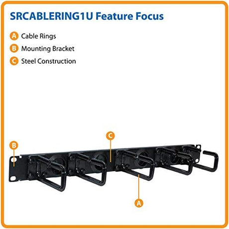 Tripp Lite SRCABLERING1U Rack Enclosure Cabinet Horizontal Cable Ring Flexible 1URM , Black Flexible Rings Black Horizontal