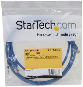 StarTech.com Cat5e Ethernet Cable6 ft - Blue - Patch Cable - Snagless Cat5e Cable - Short Network Cable - Ethernet Cord - Cat 5e Cable - 6ft 6 ft / 2m Blue