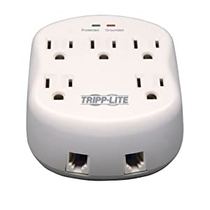 Tripp Lite 5 Outlet Surge Protector Power Strip, Direct Plug In, RJ11 Protection, Lifetime Warranty &amp; $15,000 INSURANCE (SK5TEL-0),White 5 Outlet + TEL Power Strip