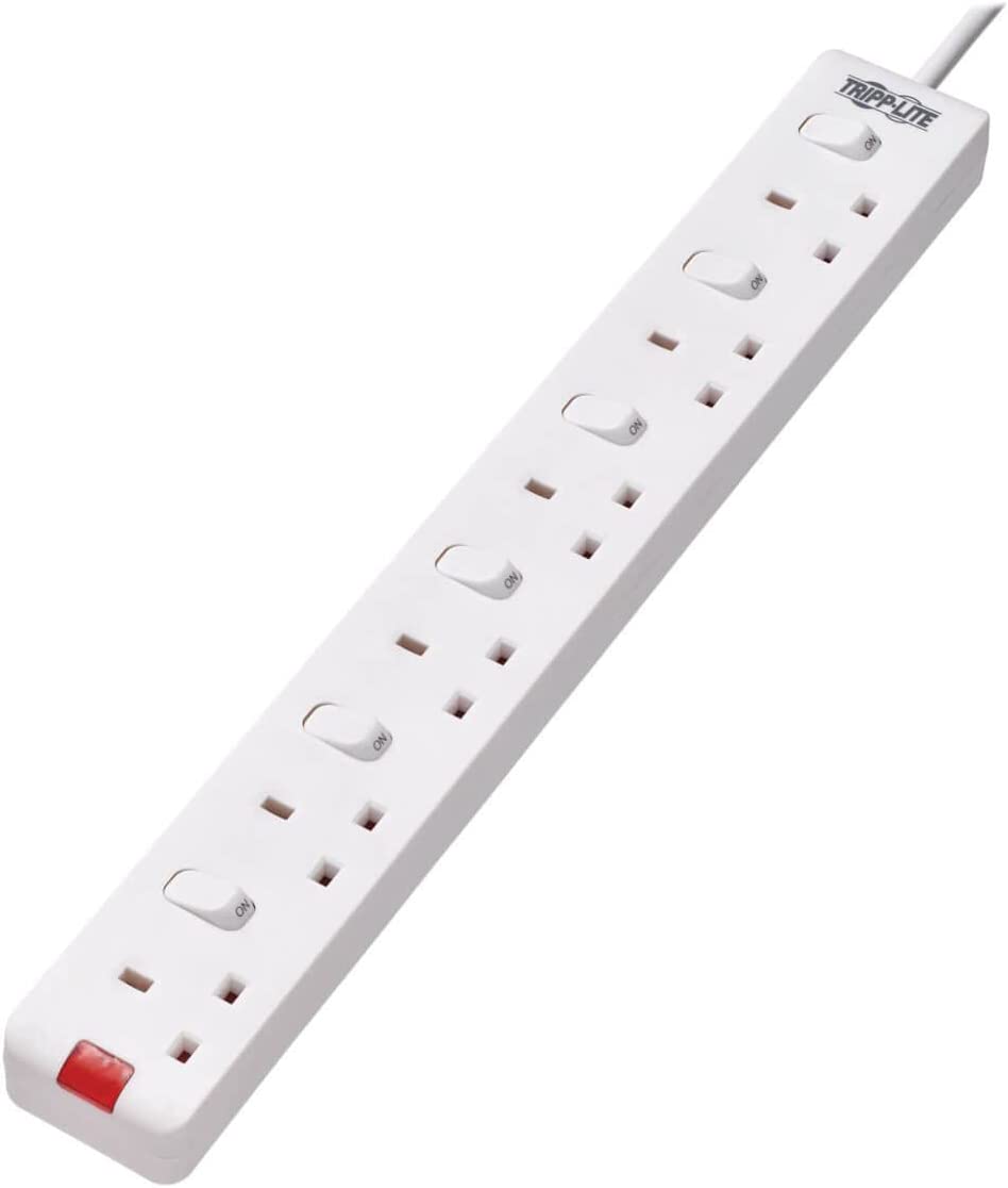 Tripp Lite Protect It! PS6B35W 6-Outlets Power Strip - British - 6 x BS 1363/A - 9.84 ft Cord - 13 A Current - 230 V AC Voltage - Desk Mountable, Wall Mountable - White