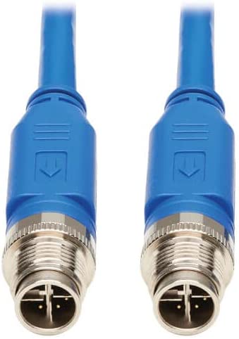 Tripp Lite M12 X-Code Cat6 Ethernet Cable Blue (M/M), 1 Gbps, UTP, UL CMR-LP Certified for 60W PoE, Heavy-Duty IP68 Rating, 3.3 Feet / 1 Meter, (NM12-601-01M-BL) M12 Cable 3.3 ft / 1M