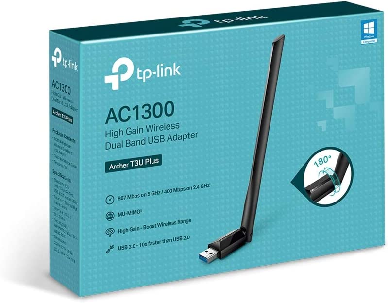 TP-Link USB WiFi Adapter for Desktop PC, AC1300Mbps USB 3.0 WiFi Dual Band Network Adapter with 2.4GHz/5GHz High Gain Antenna(Archer T3U Plus), MU-MIMO, Windows 11/10/8.1/8/7/XP, Mac OS 10.9-10.15