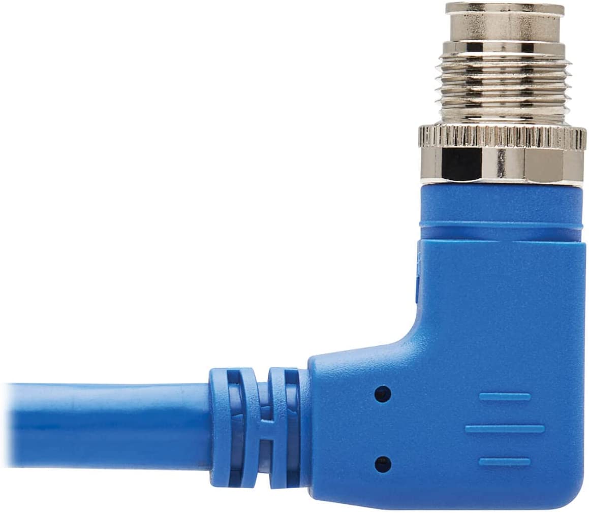 Tripp Lite M12 X-Code Cat6a Shielded Ethernet Cable, Right-Angle M12 Cable, 10G F/UTP CMR-LP (M/M), IP68, 60W Power Over Ethernet, Blue, 32.8 Feet / 10 Meters, (NM12-6A3-10M-BL) Right-Angle M12 32.8 ft / 10M