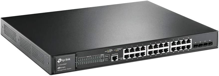 TP-Link TL-SG3428MP , 24 Port Gigabit L2+ Managed PoE Switch , 24 PoE+ Port @384W, 4 x SFP Slots , PoE Auto Recovery , Omada SDN Integrated, IPv6 , Static Routing , Limited Lifetime Protection 24 Port PoE+, 4 SFP Slots, 384W
