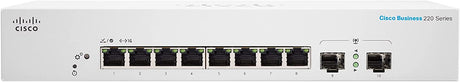 CISCO DESIGNED CBS220-8T-E-2G Smart Switch | 8 Port GE | 2x1G Small Form-Factor Pluggable (SFP) | 3-Year Limited Hardware Warranty (CBS220-8T-E-2G-NA) 8-port GE / 2 x GE Uplinks / External Power Supply