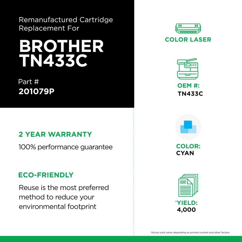Clover imaging group Clover Remanufactured Toner Cartridge Replacement for Brother TN433C | Cyan | High Yield Cyan 4,000