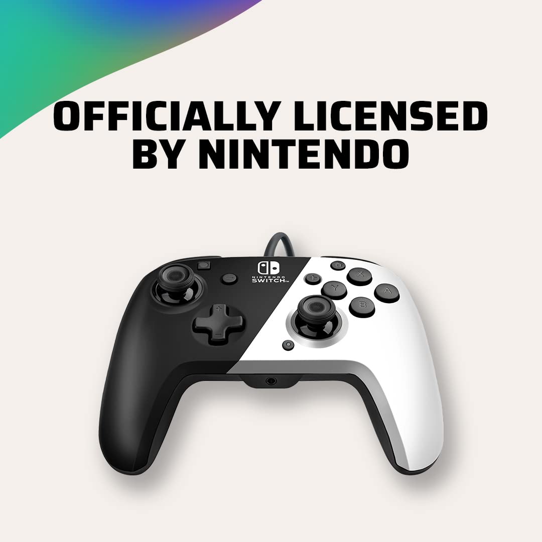 PDP Gaming Faceoff Deluxe+ Wired Switch Pro Controller - Officially Licensed by Nintendo - OLED Model- Black/White - Nintendo Switch Black/White OLED Edition Wired Controller
