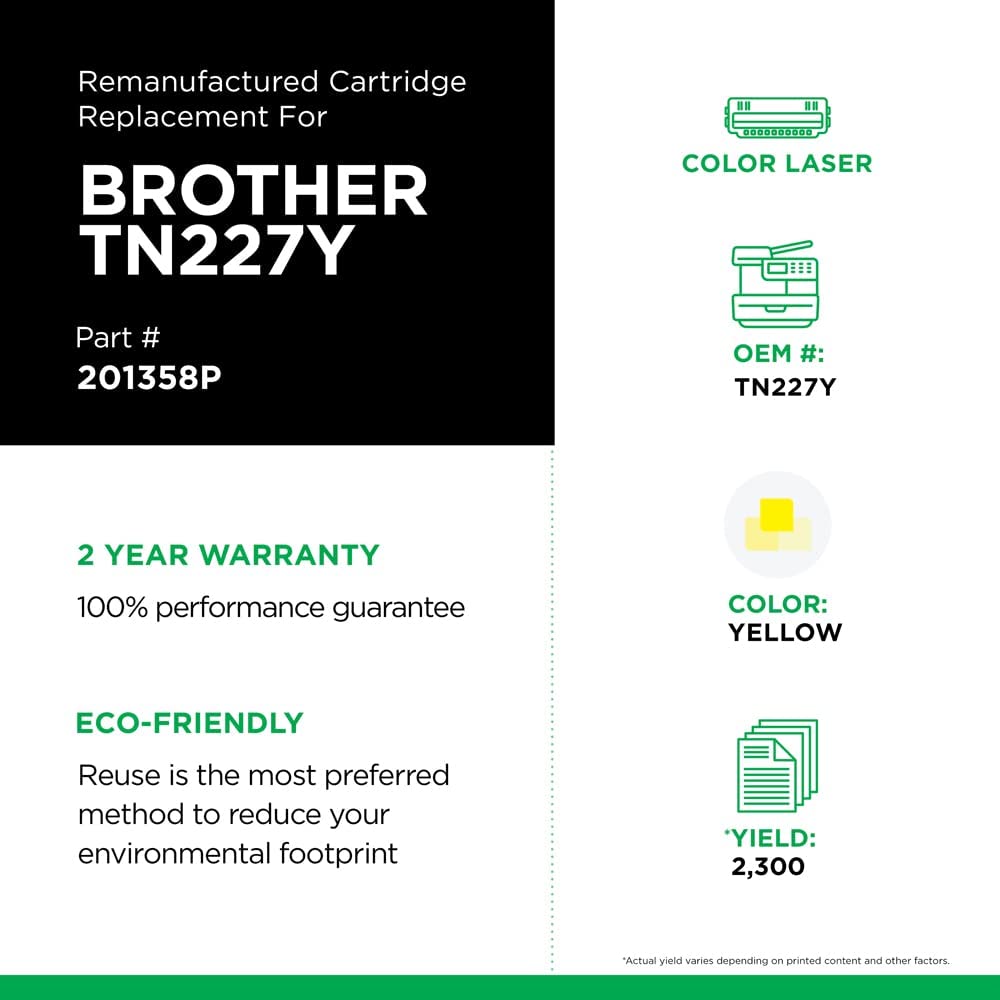 Clover imaging group Clover Remanufactured Toner Cartridge Replacement for Brother TN227 | Yellow | High Yield Yellow 2300 Pages