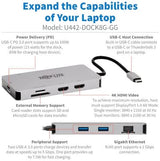 Tripp Lite USB-C Two-Monitor HDMI Laptop/Phone Docking Station, 4K @ 60 Hz (4:4:4), USB-A Hub, Gigabit Network Port, SD &amp; MicroSD Memory Card, 100W USB-C Charging, 3-Year Warranty (U442-DOCK8G-GG) Two-Monitor HDMI Ethernet USB Hub