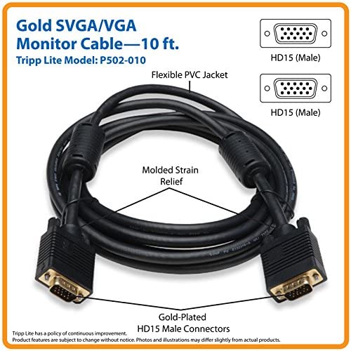 Tripp Lite VGA Coax Monitor Cable, High Resolution cable with RGB coax (HD15 M/M) 10-ft.(P502-010) 10-feet