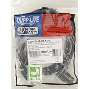 Tripp Lite P006-006-13RA 6 Feet NEMA 5-15P to IEC-320-C13 Right Angle 18 AWG Power Cord 6 ft. Right Angle