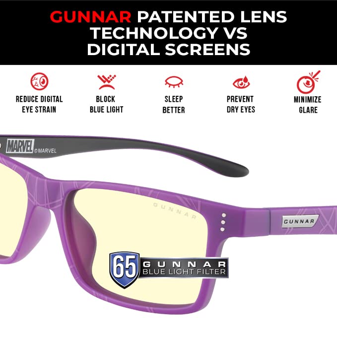 Gunnar optiks GUNNAR - Black Panther Edition Gaming and Computer Glasses for Kids (age 12+) - Blocks 65% Blue Light - Cruz, Amber Tint