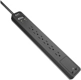 APC Power Strip Surge Protector with USB Charging Ports, PE6U2, 1080 Joules, Flat Plug, 6 Outlets Black 6 Outlet Plus USB Charging Power Strip