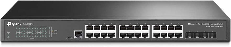 TP-Link TL-SG3428X | 24 Port Gigabit Switch, 4 x 10GE SFP+ Slots | L2+ Smart Managed | Omada SDN Integrated | IPv6 | Static Routing | Support QoS, IGMP &amp; LAG | Limited Lifetime Protection
