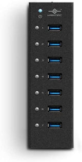 Vantec 7-Port USB 3.0 Hub, Aluminum, Full Powered, Mountable, with All Ports Data &amp; Charging Up to 1.5A, BC 1.2, Premium 12V/3A, 36W Power Adapter (UGT-AH710U3-BK),Black