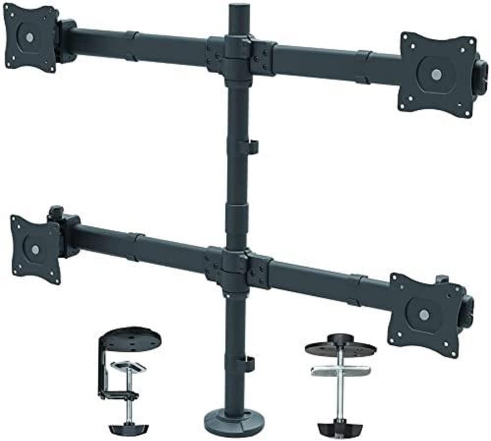 StarTech.com Desk Mount Quad Monitor Arm - Ergonomic VESA 4 Monitor Mount 2x2 up to 27" - Articulating &amp; Height Adjustable Pole Mount - Tilt/Swivel/Rotate LCD/LED Screen - Clamp/Grommet (ARMQUAD) Desk &amp; Grommet Clamp Black